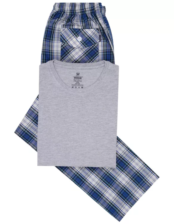 Grey Plain T-Shirt Pajama Set Woven