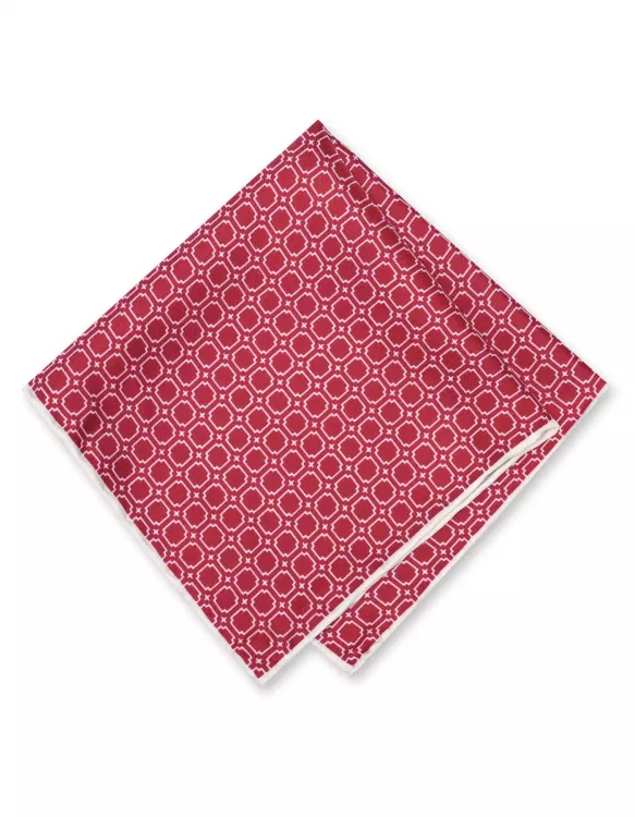 100%Silk Red/White Pocket Square