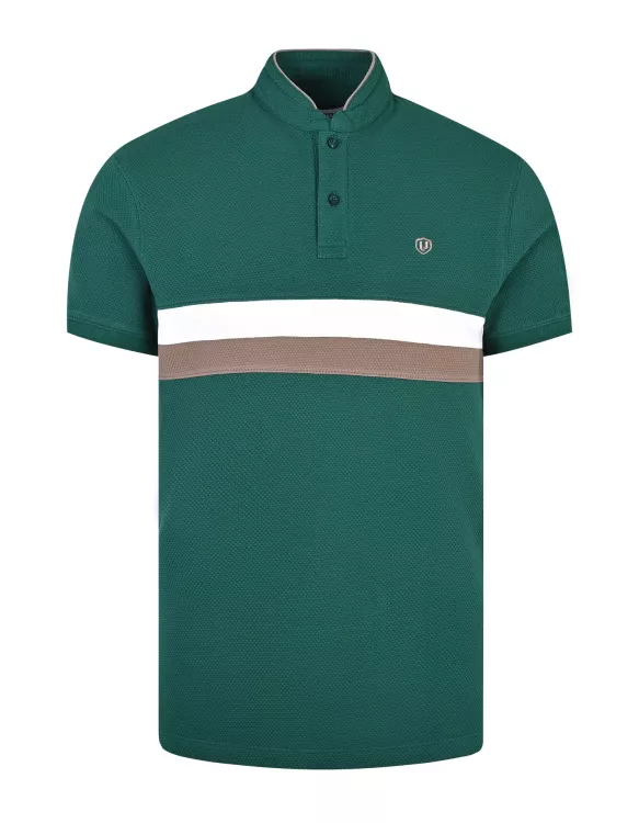 British Green Texture Band Collar Cotton T-Shirt