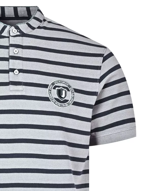 Grey Stripe Band Collar Pique T-Shirt