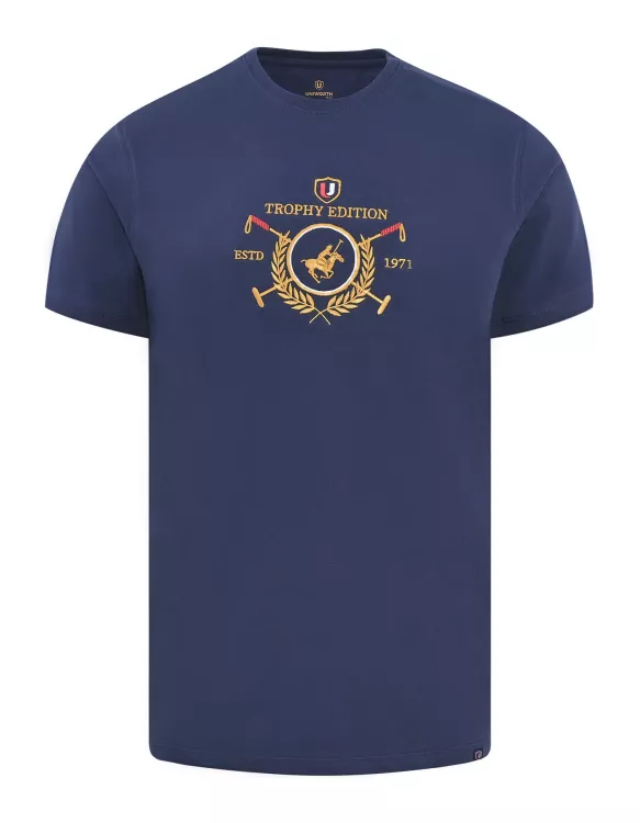 Trophy Edition Navy Embroidered Crew Neck T-Shirt