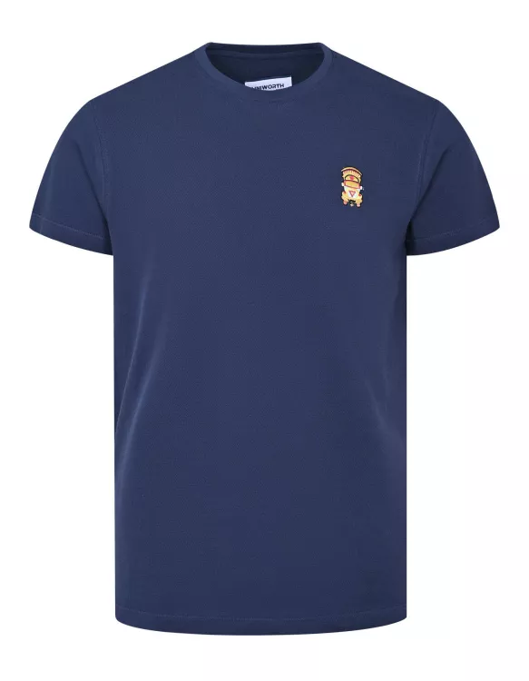 Navy Plain Embroidered Crew Neck T-Shirt
