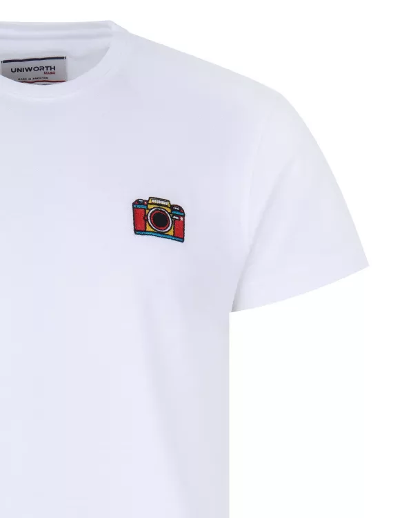 White Plain Embroidered Crew Neck T-Shirt
