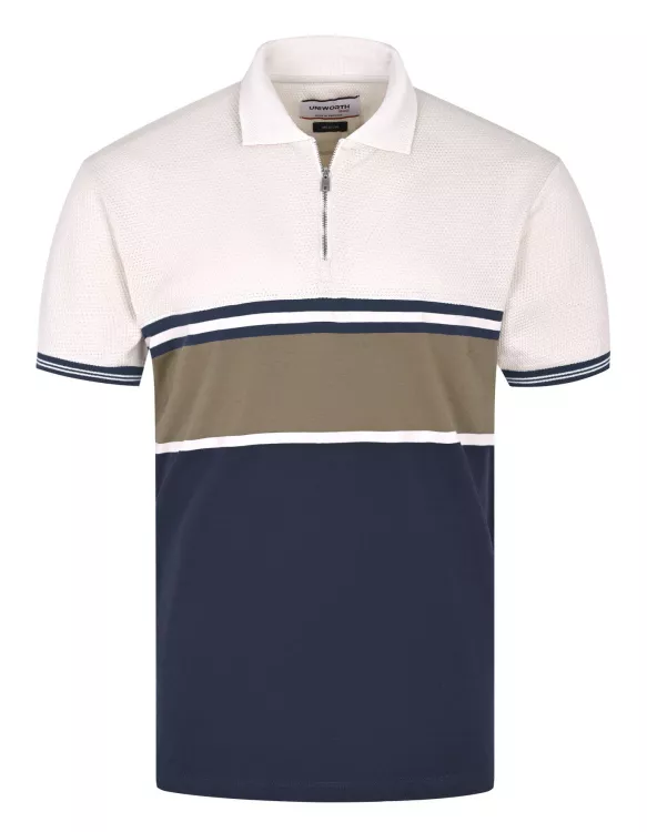 Off White Stripe Color Block Polo Shirt