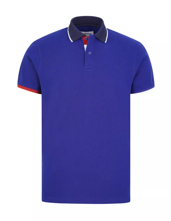 E Blue Plain Pique Polo Shirt