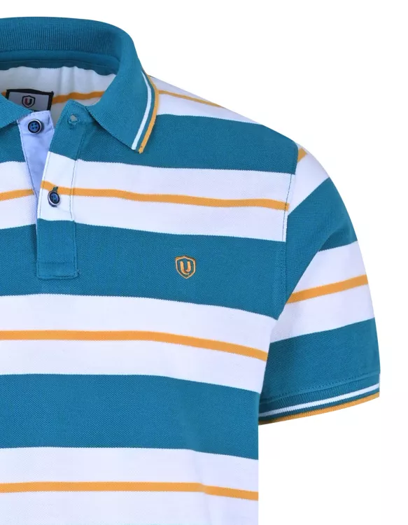 Turquoise Stripe Cotton Polo Shirt