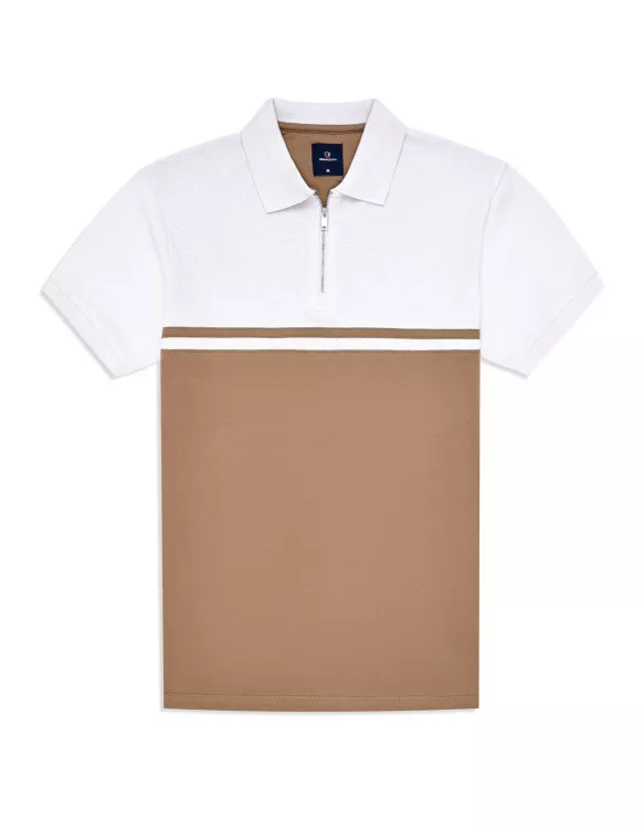 Camel Texture Color Block Polo Shirt