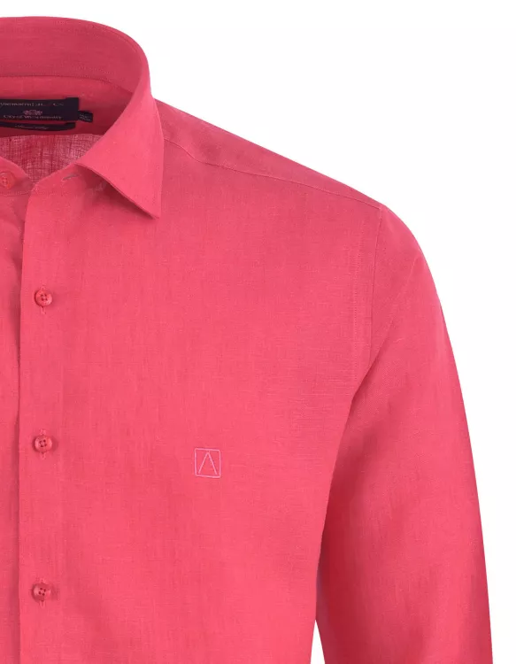 Red Plain Classic Fit Linen Shirt