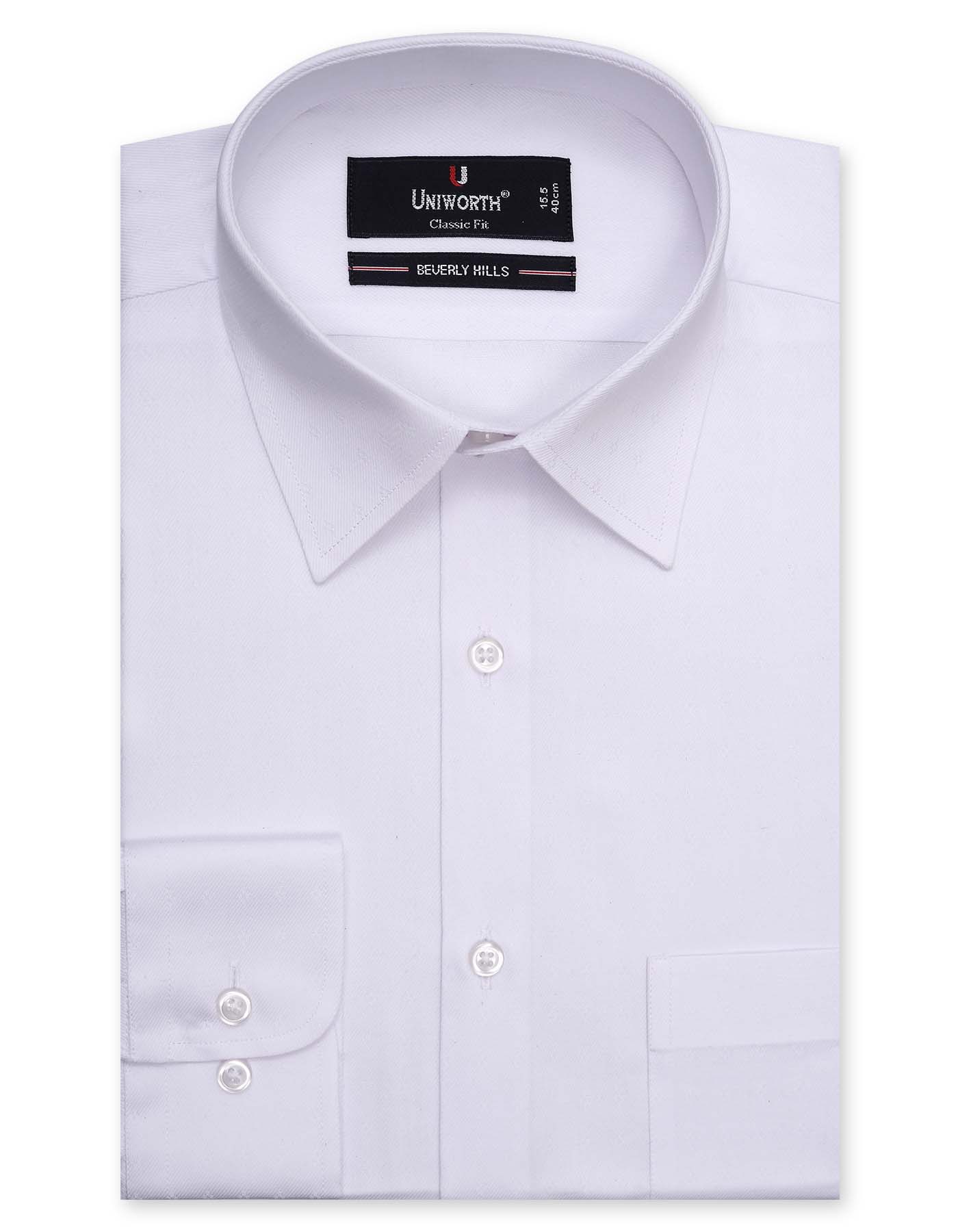 White Self Textured Classic Fit Dress Shirt