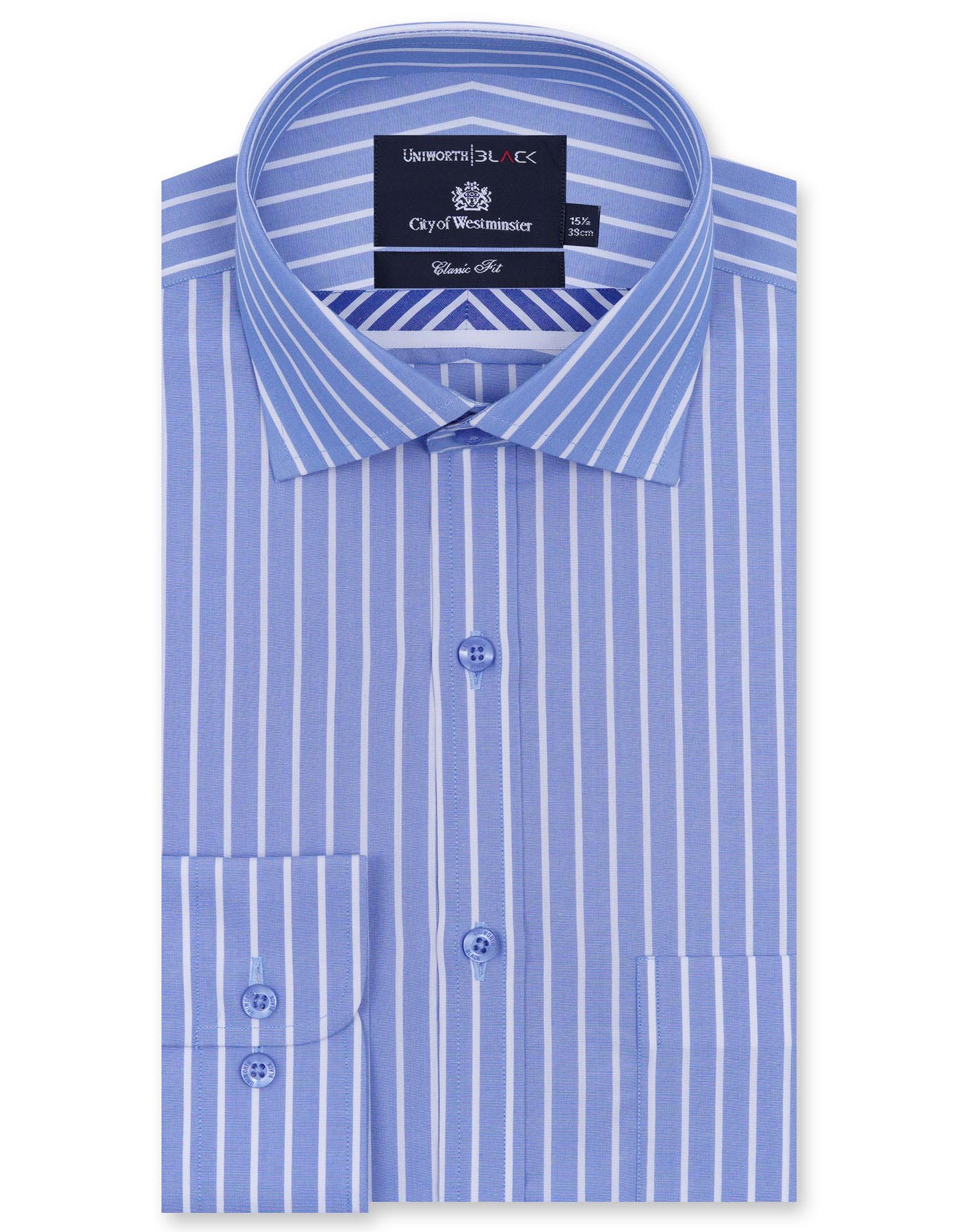 Stripe White Blue Formal Shirt For Men