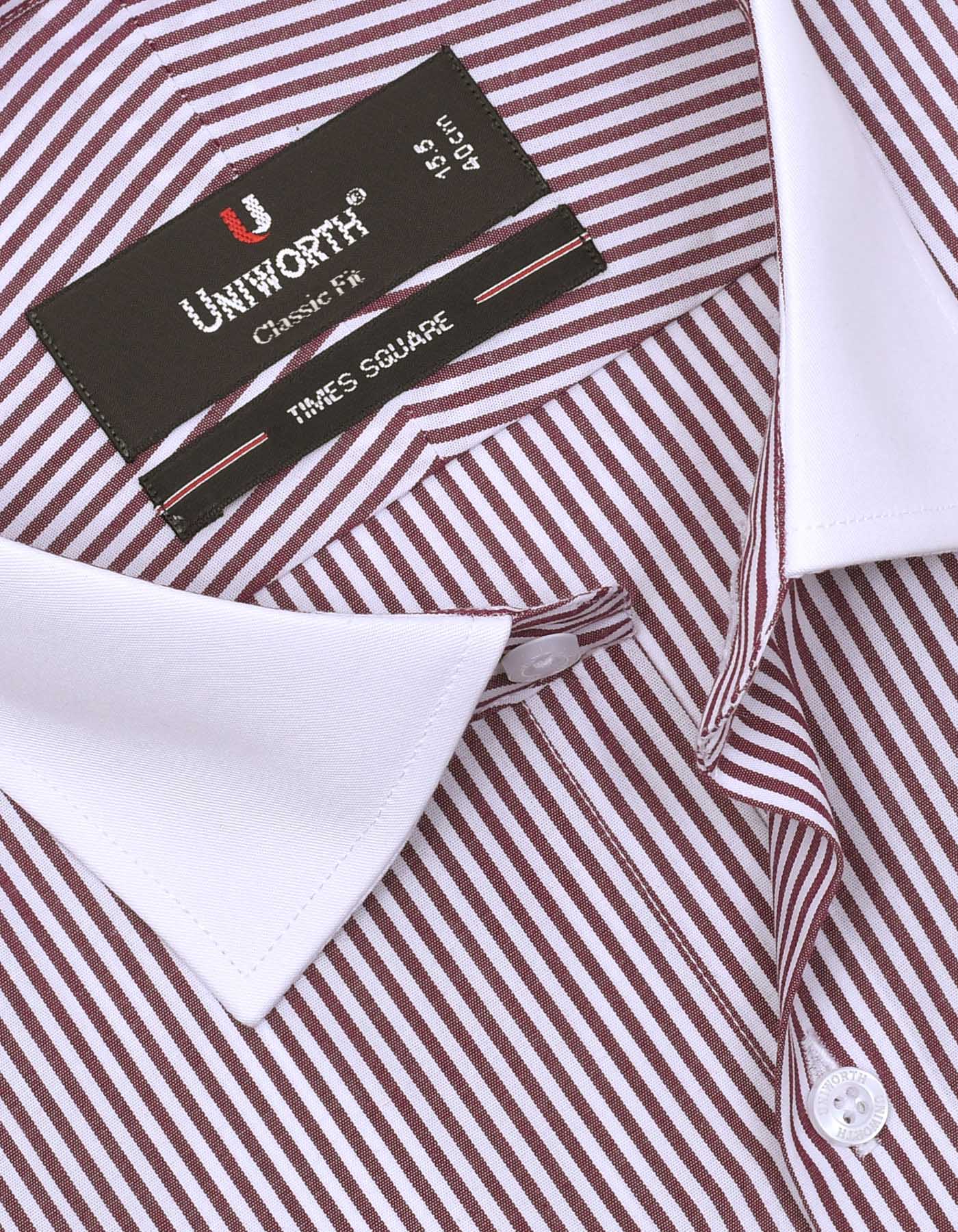 Stripe White maroon Formal Shirt For Men