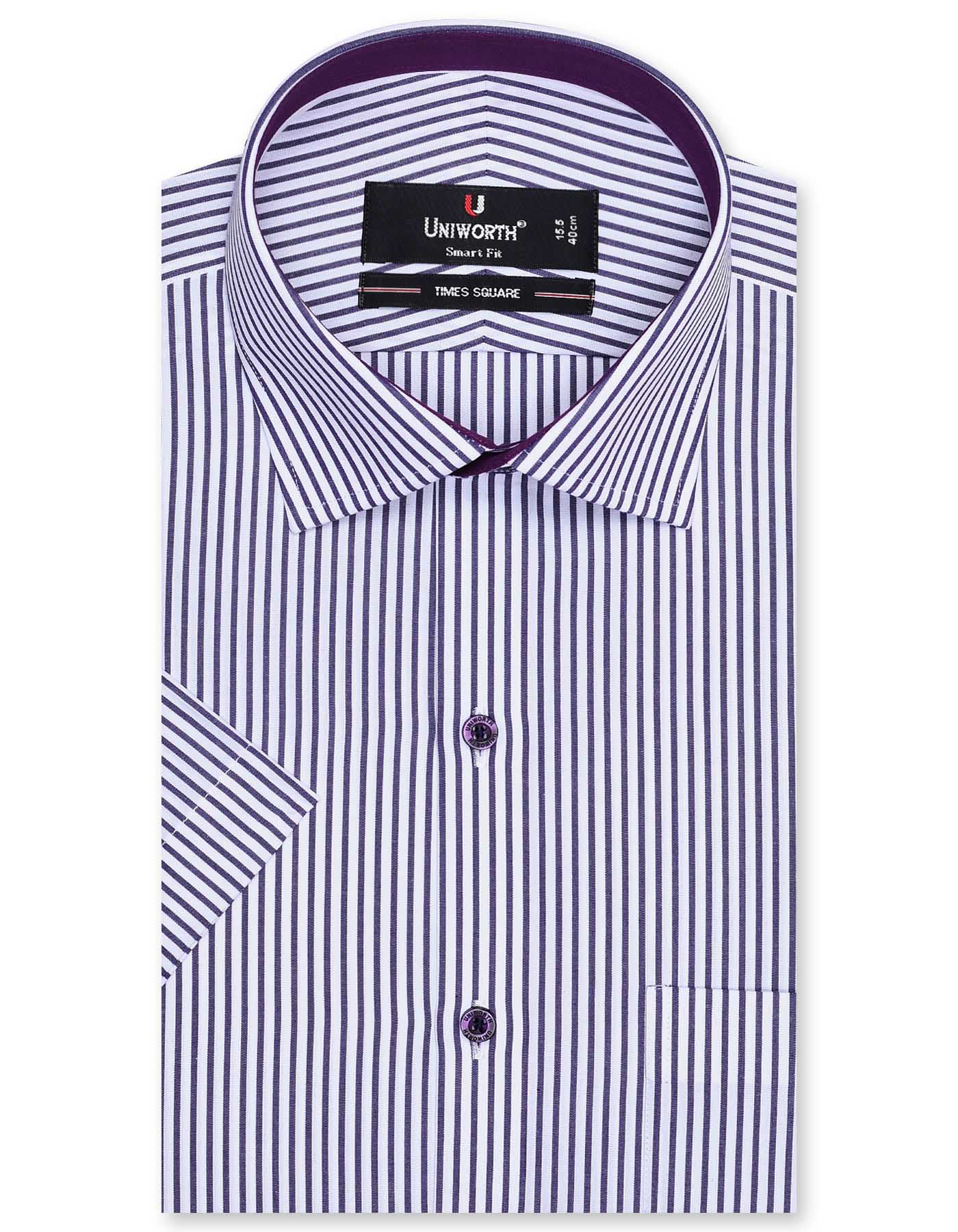 Stripe White Purple Formal Shirt For Men