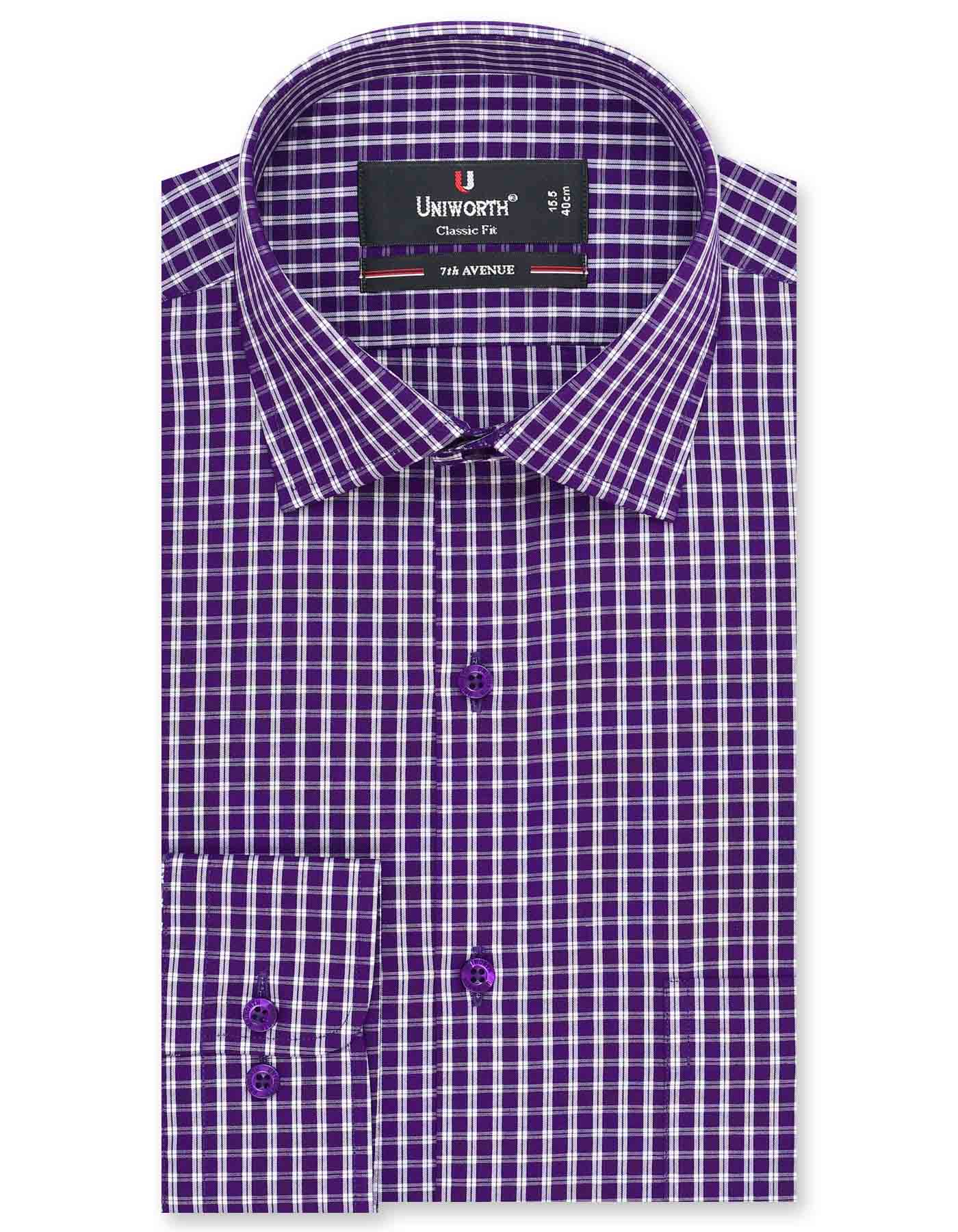 Check White Purple Formal Shirt For Men