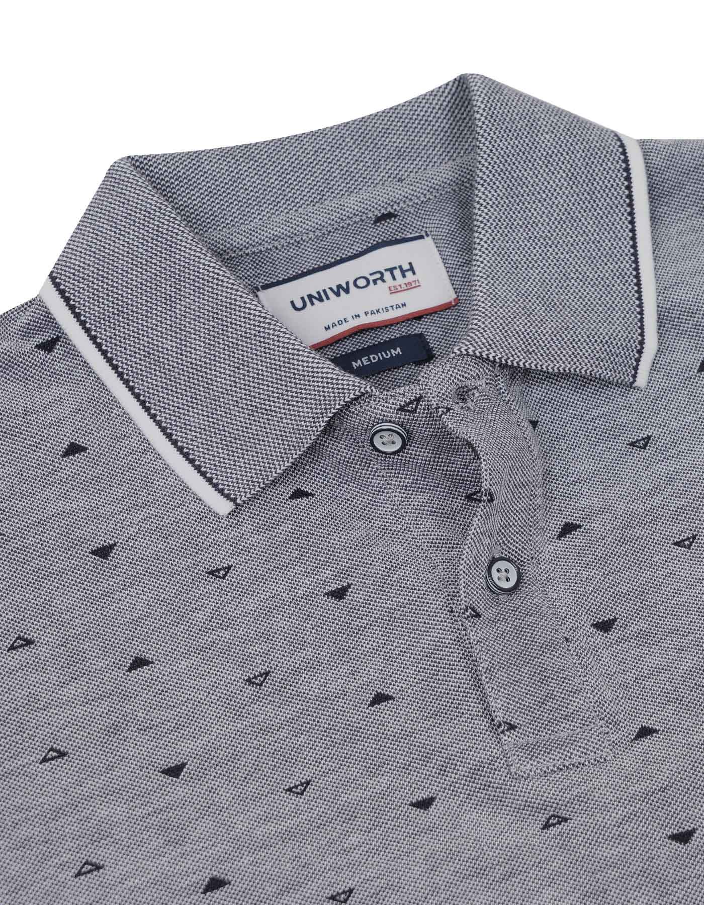 Grey Printed Cotton Polo Shirt For Men |Uniworth