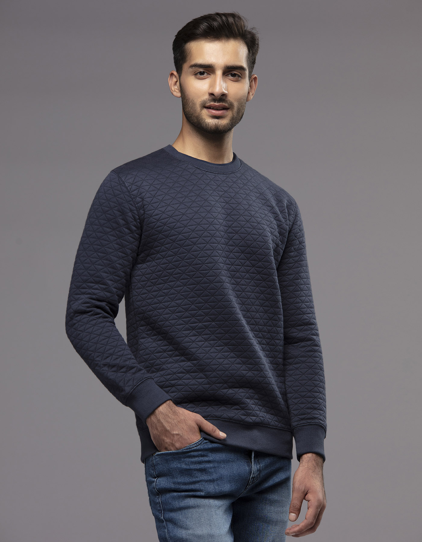 Navy Texture Sweatshirt For Men
