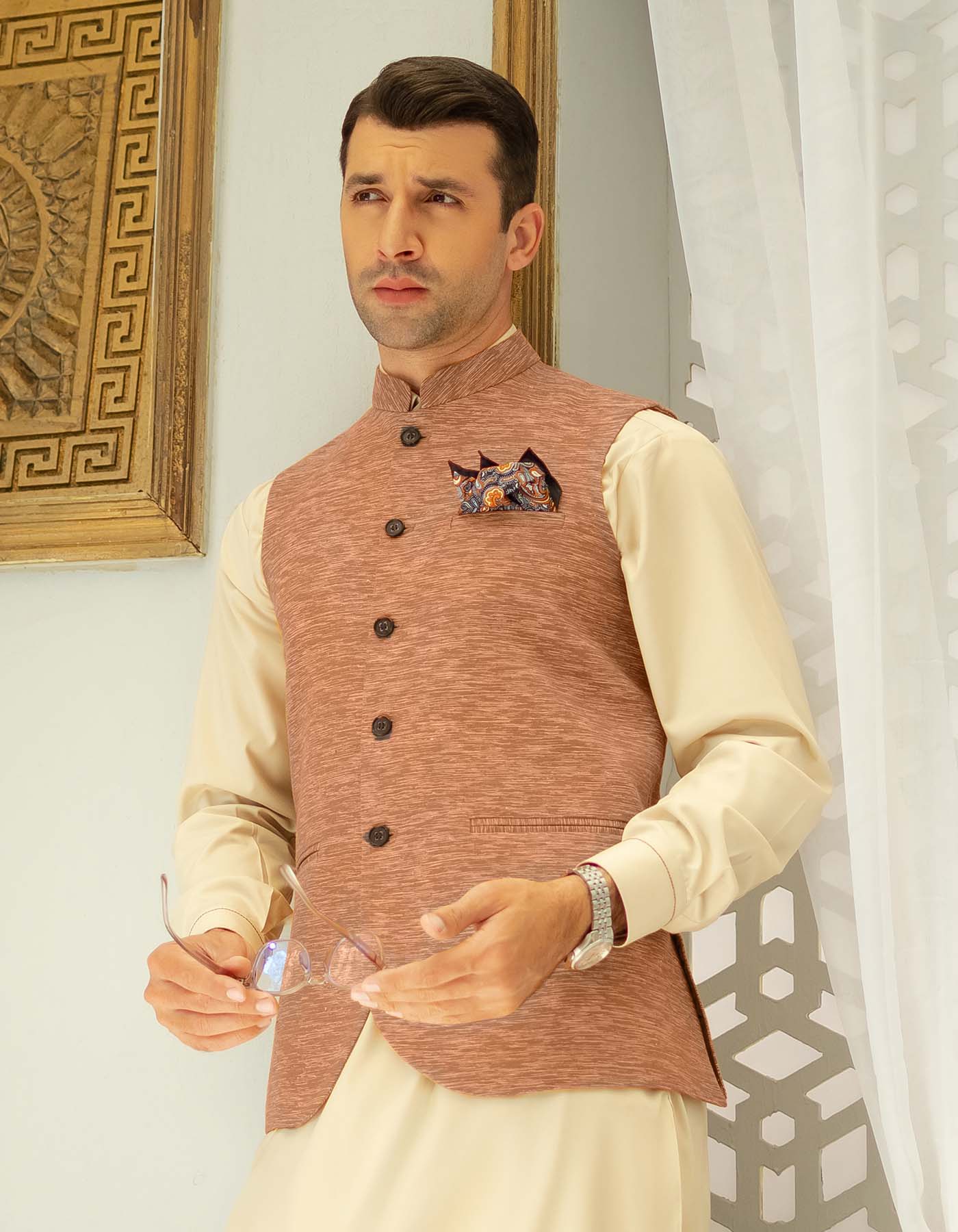 Buy Mens Rust Slub Waist Coat Online Shopping In Pakistan | Uniworth