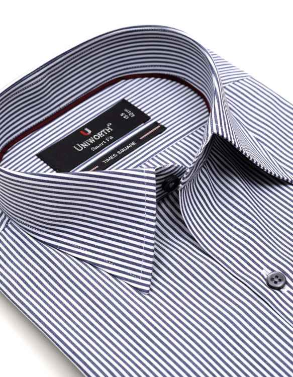 Times Square White And Charcoal Stripe Half Sleeve Dress Shirt