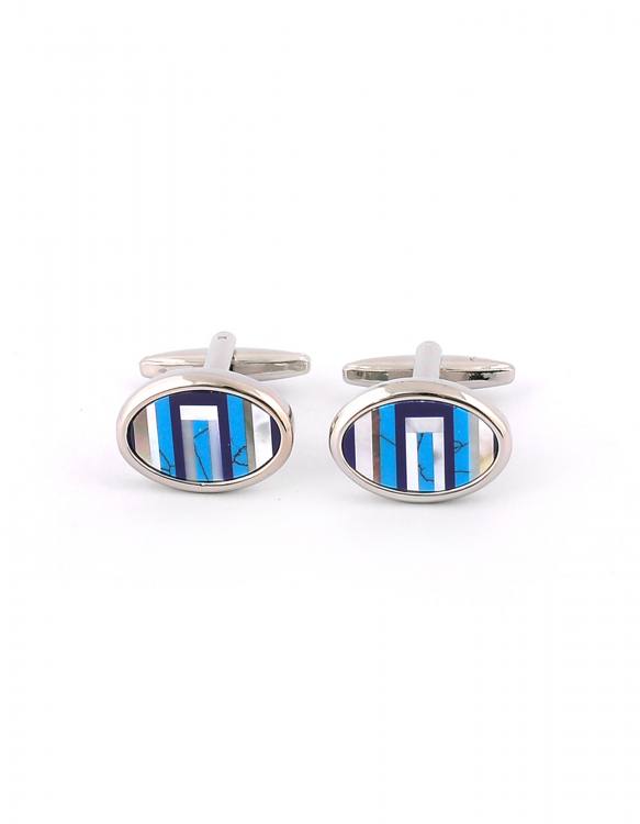 TURQUOISE AND MULTI STRIPE OVAL CUFFLINK