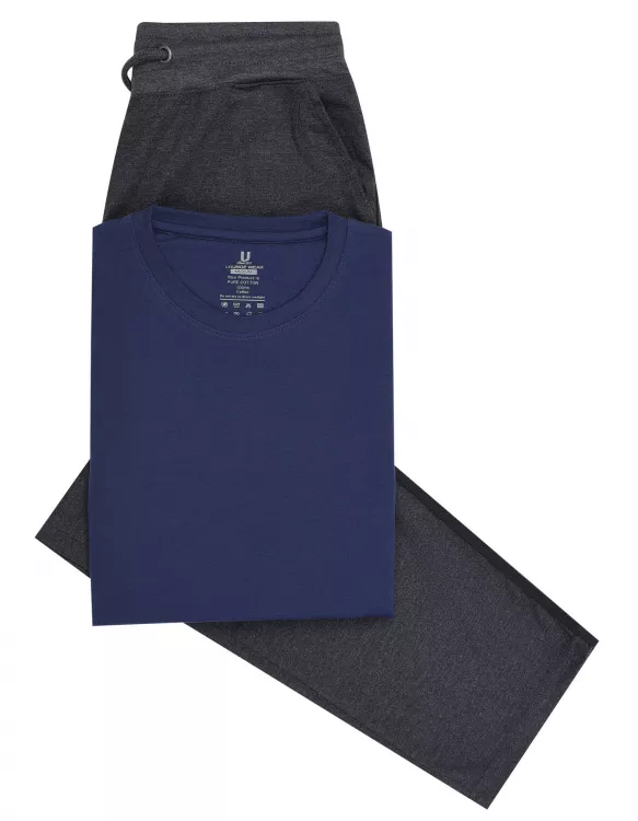 Navy/Charcoal Plain T-Shirt Pajama Set Knit