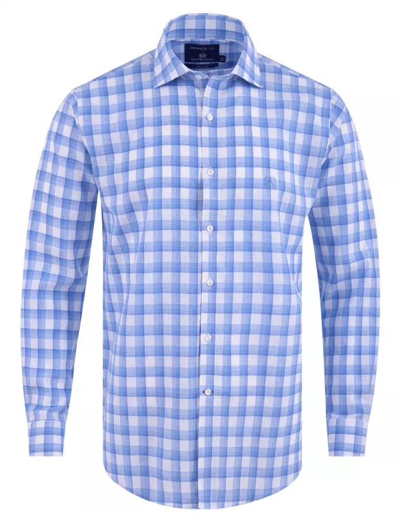 Check White/Blue Smart Fit Linen Shirt