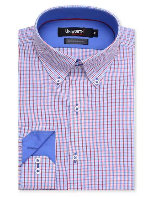 Blue/Red Checked Business Casual Fit Shirt