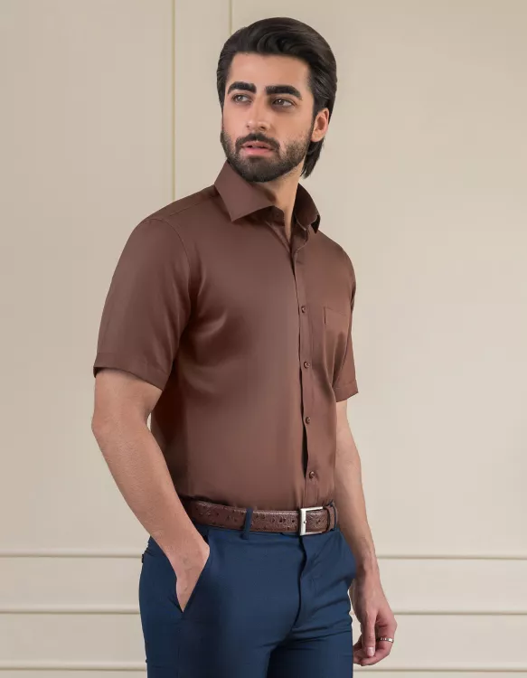 Plain Brown Tailored Smart Fit Shirt