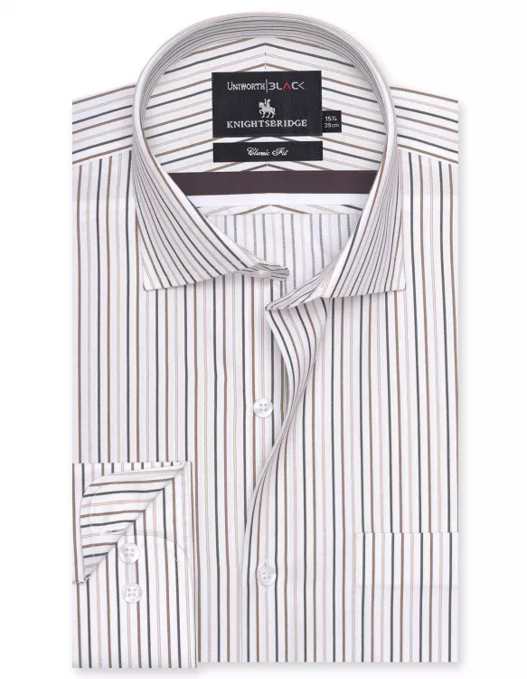 Stripe Brown/White Classic Fit Shirt