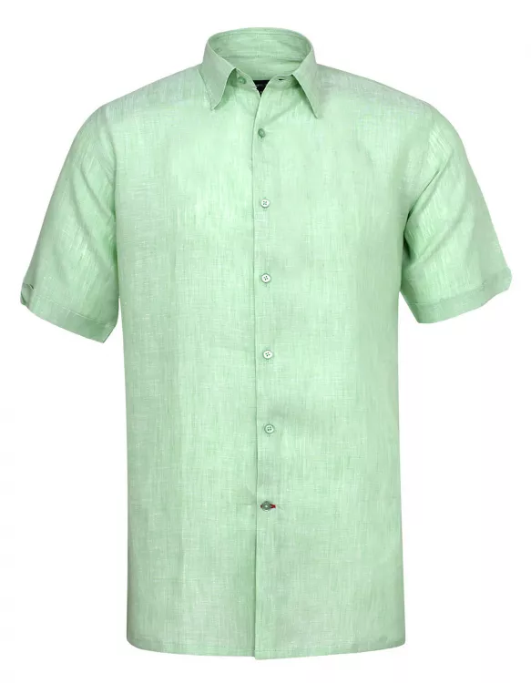 Plain Green Classic Fit Linen Shirt