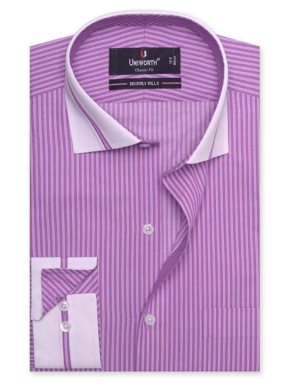 Stripe White/Purple Classic Fit Shirt
