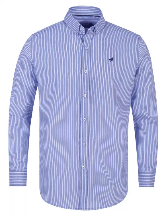 White/Navy Embroidery Stripe Casual Shirt