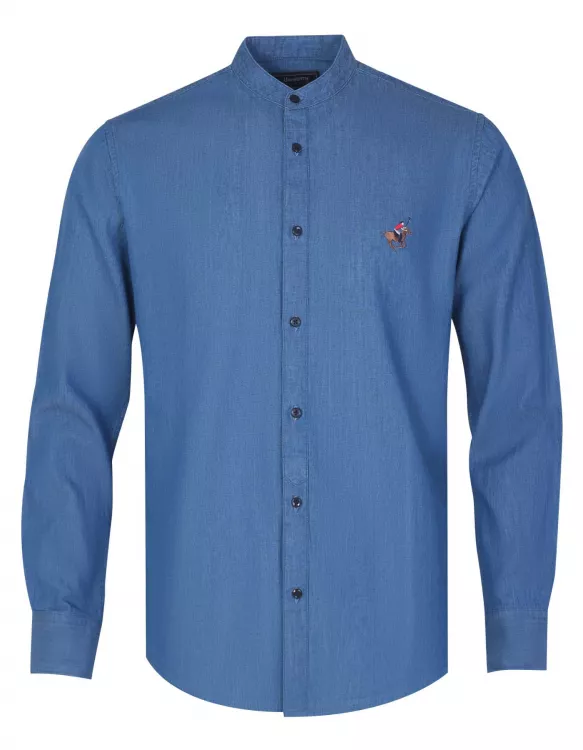 Blue Embroidery Plain Casual Shirt