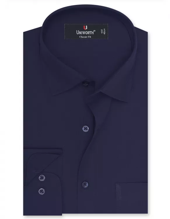 Navy Blue Plain Classic Fit Shirt