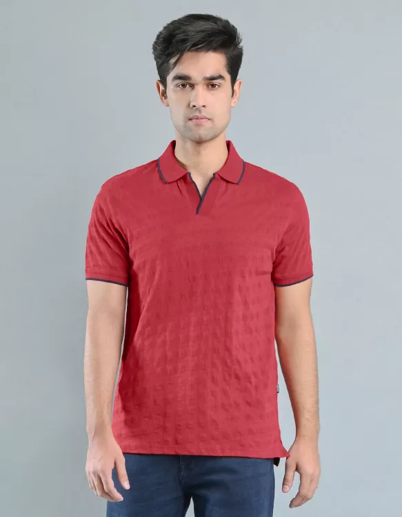 Texture Maroon Half Sleeves Polo T-Shirt