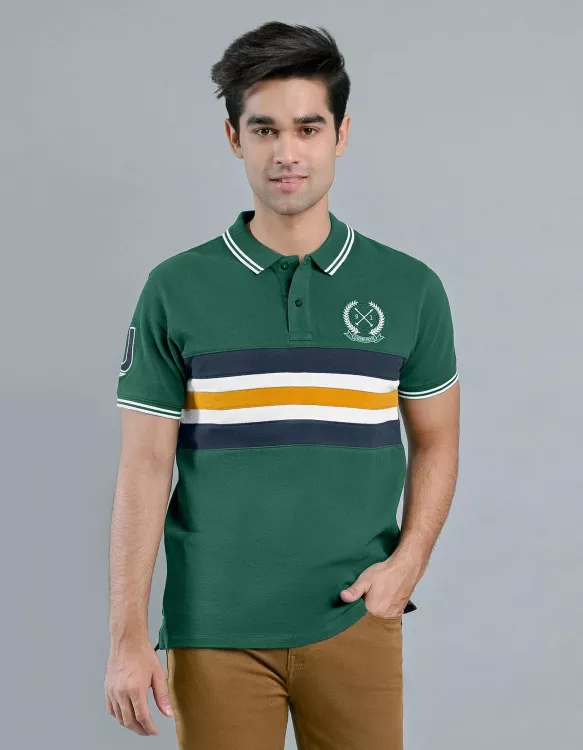 Plain Green Half Sleeves Cut n Sew Polo-shirt