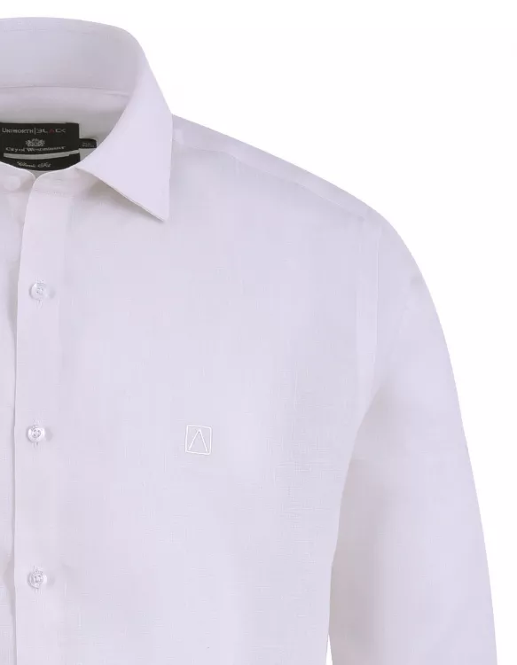 Plain White Classic Fit Linen Shirt