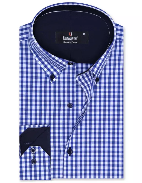 Check White/Royal Blue Business Casual Fit Shirt