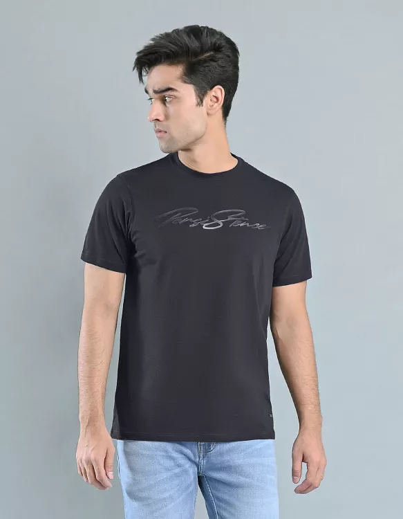 Plain Black Half Sleeve Graphics T-Shirt