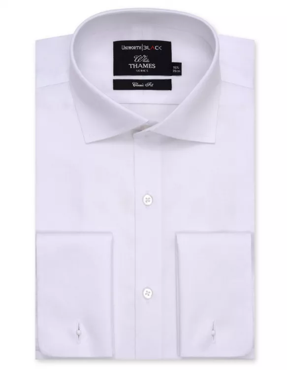 White Thames Self Stripe Double Cuff Formal Shirt