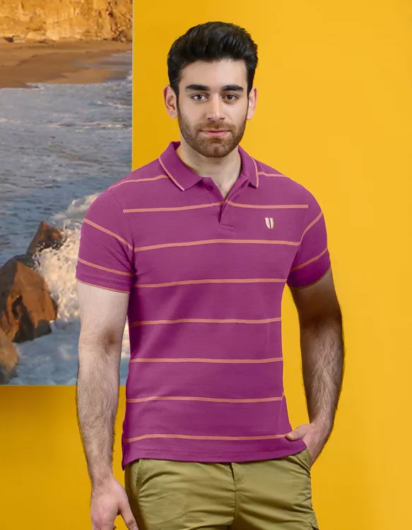 Heirloom-Plum Stripe Half Sleeve Polo T-shirt