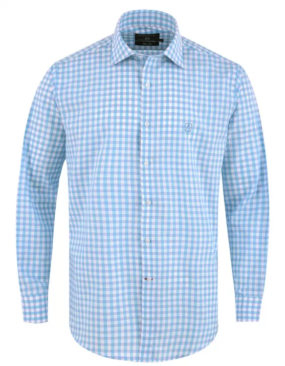 Check White/Aqua Classic Fit Linen Shirt