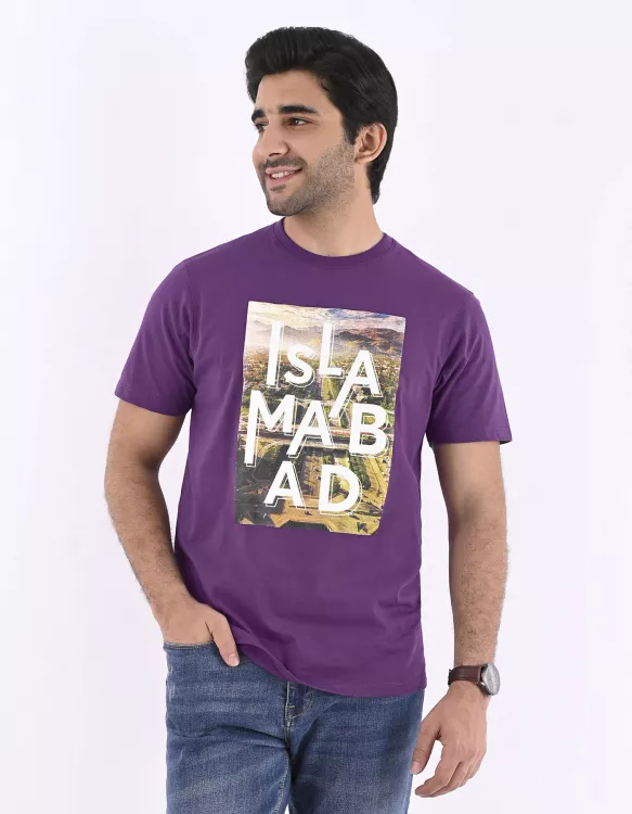 Plain Purple Half Sleeves Graphic T-shirt