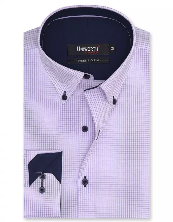 Check White/Lilac Business Casual Fit Shirt
