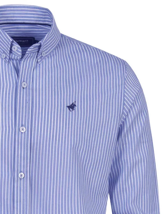 White/Navy Embroidery Stripe Casual Shirt