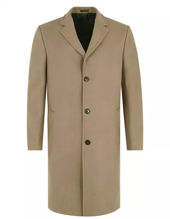 L Khaki Notch Lapel Overcoat