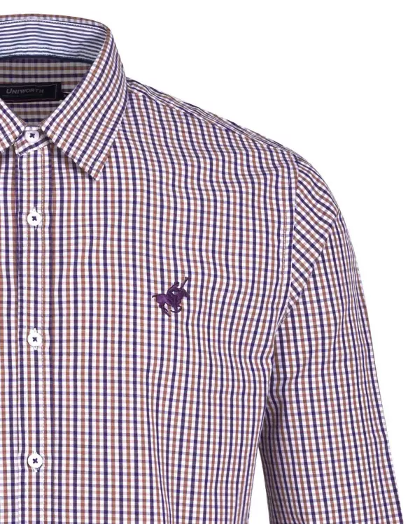 White/Brown Embroidery Check Casual Shirt