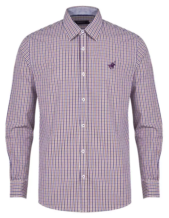 White/Brown Embroidery Check Casual Shirt