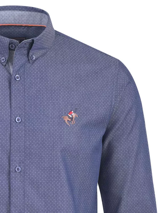Blue Embroidery Self Casual Shirt