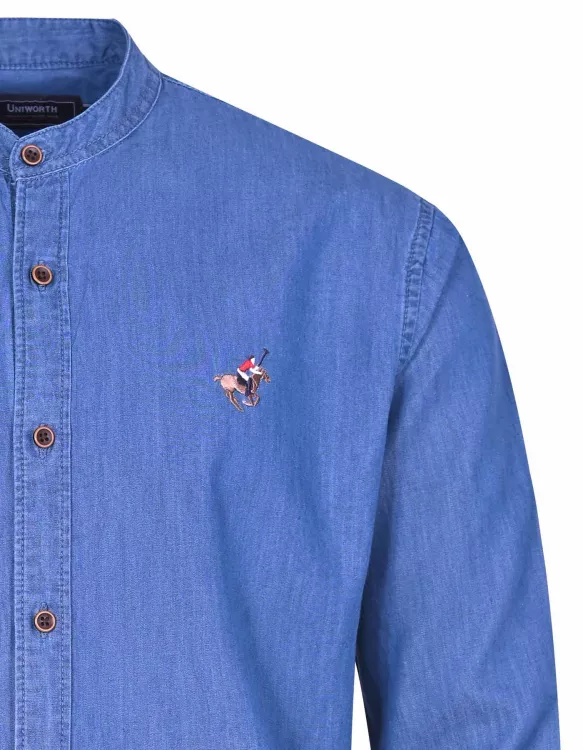Plain Blue Embroidery Casual Shirt