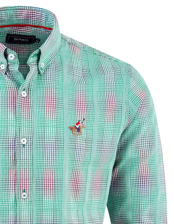 Green Embriodery Check Casual Shirt