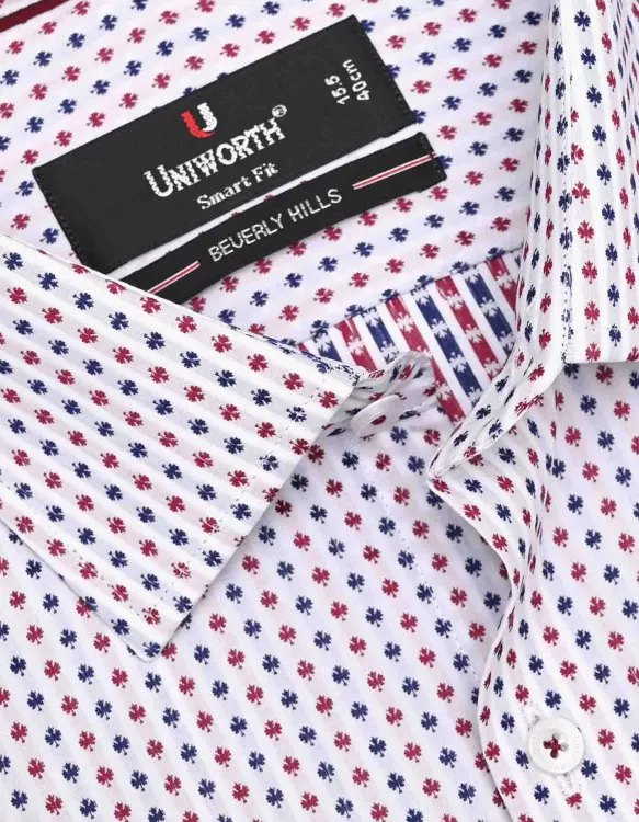 Printed Navy/Red Tailored Smart Fit Shirt